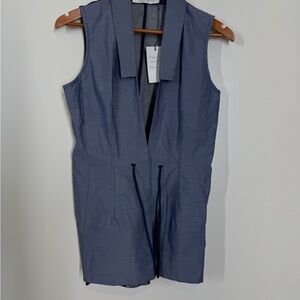 INCLAN Studio Houston *NWT* Blue Women's Top Vest SAMPLE Drawstring waist Sheer